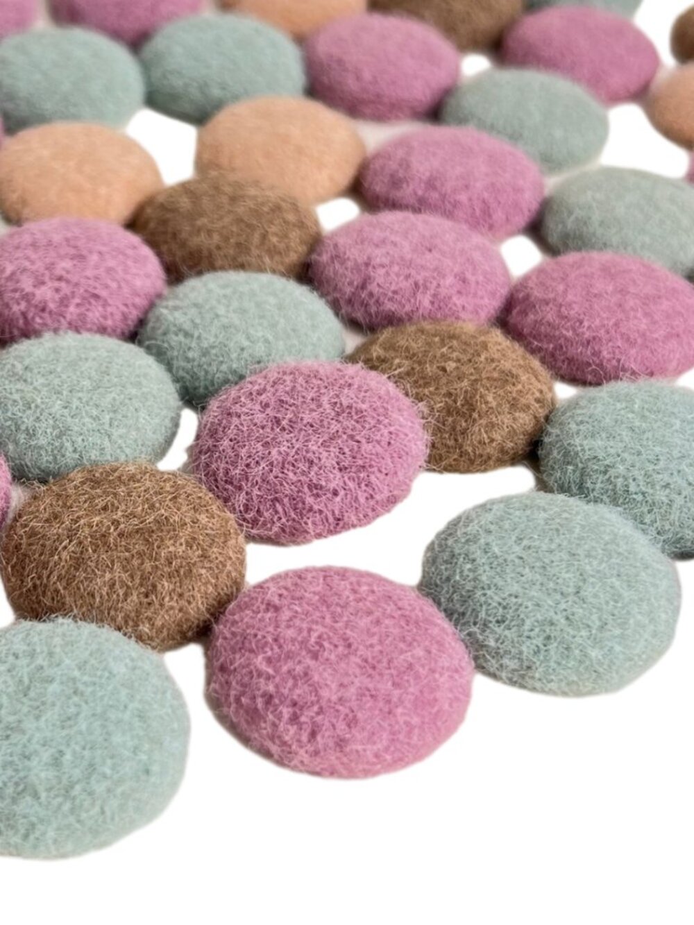 Lot of 58 Felt Cabochons Pastel Colors Flat Metal Back 25mm Craft Embellishments